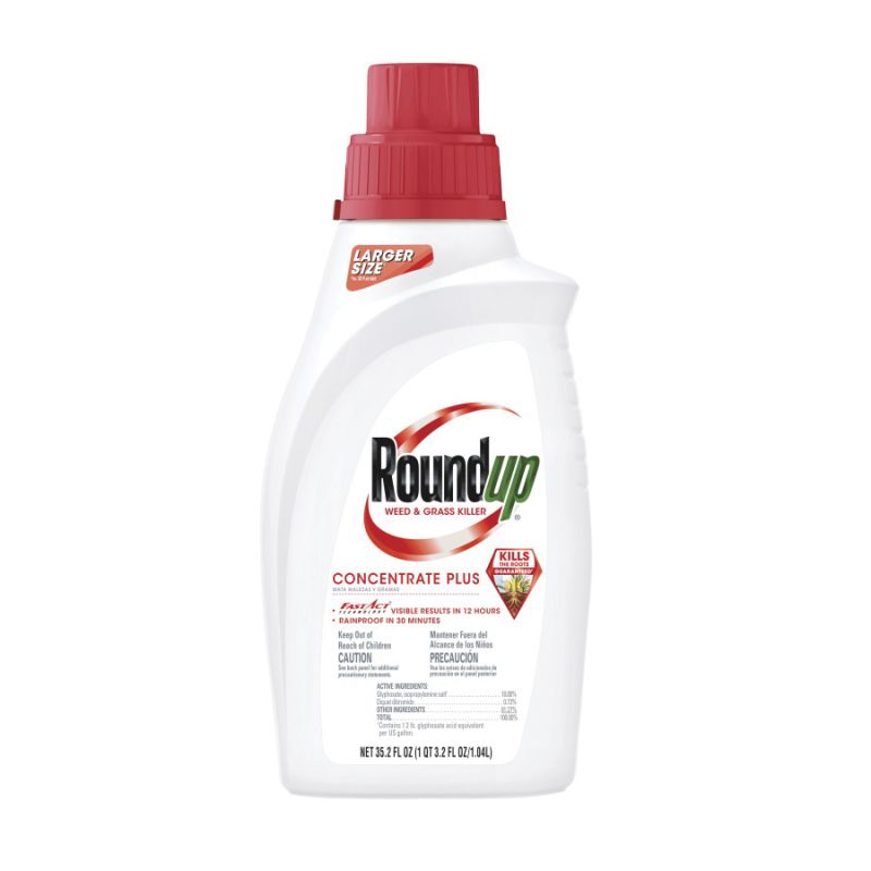 Roundup 5100610 Weed and Grass Killer Concentrate, Liquid, Pour Application, 37 oz Bottle Amber/Clear