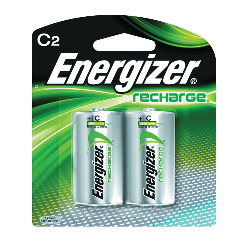 Energizer NH35BP-2 Battery, 1.2 V Battery, 2500 mAh, C Battery, Nickel-Metal Hydride, Rechargeable Green/Silver