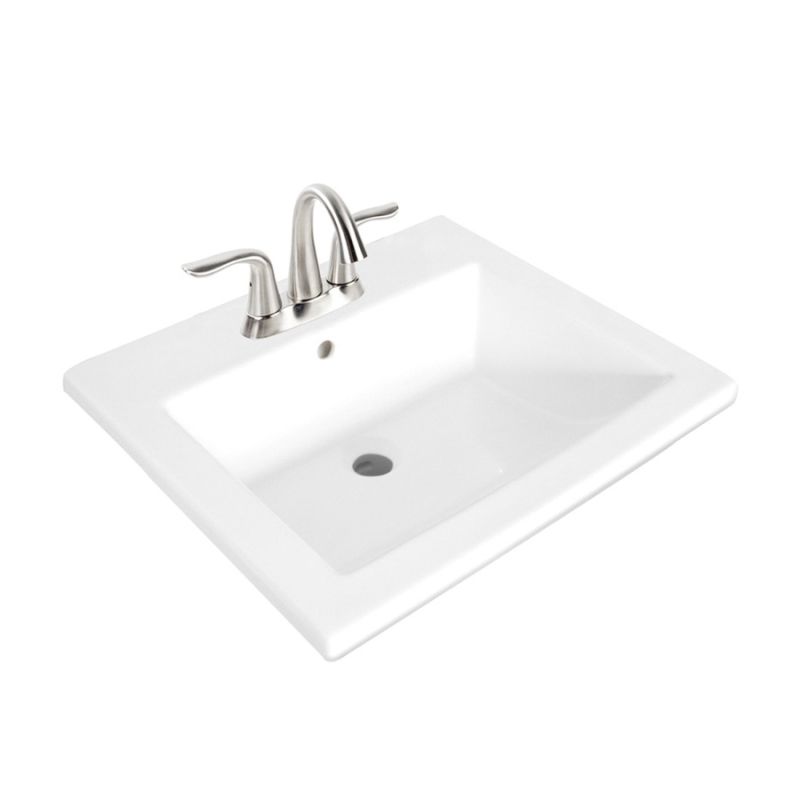 Craft + Main 13-0039-4W Bathroom Sink, Square Basin, 4 in Faucet Centers, 3-Deck Hole, 20-1/4 in OAW, 7-1/4 in OAH White