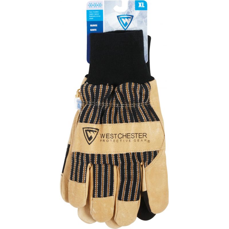 West Chester Pigskin Leather Winter Glove With Knit Wrist XL, Black &amp; Tan