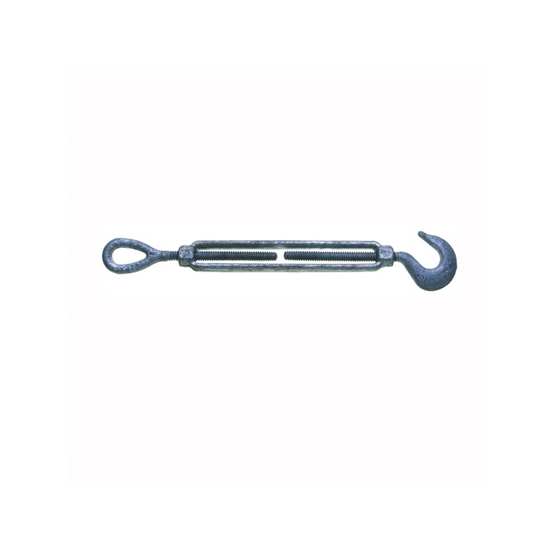 BARON 16-3/4X9 Turnbuckle, 3000 lb Working Load, 3/4 in Thread, Hook, Eye, 9 in L Take-Up, Galvanized Steel