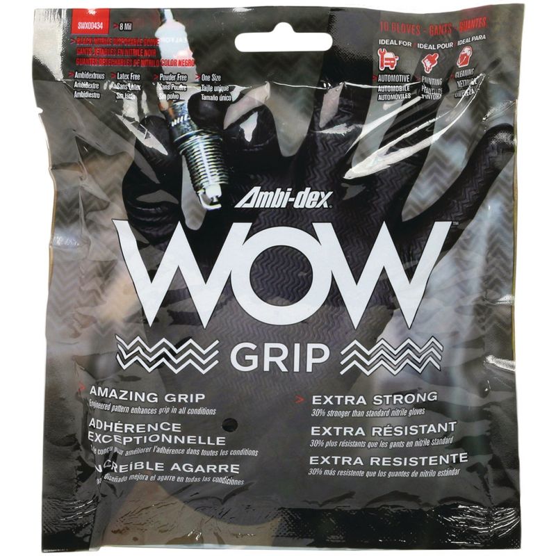 Safety Works Ambi-dex WOW Grip Nitrile Disposable Gloves L, Black