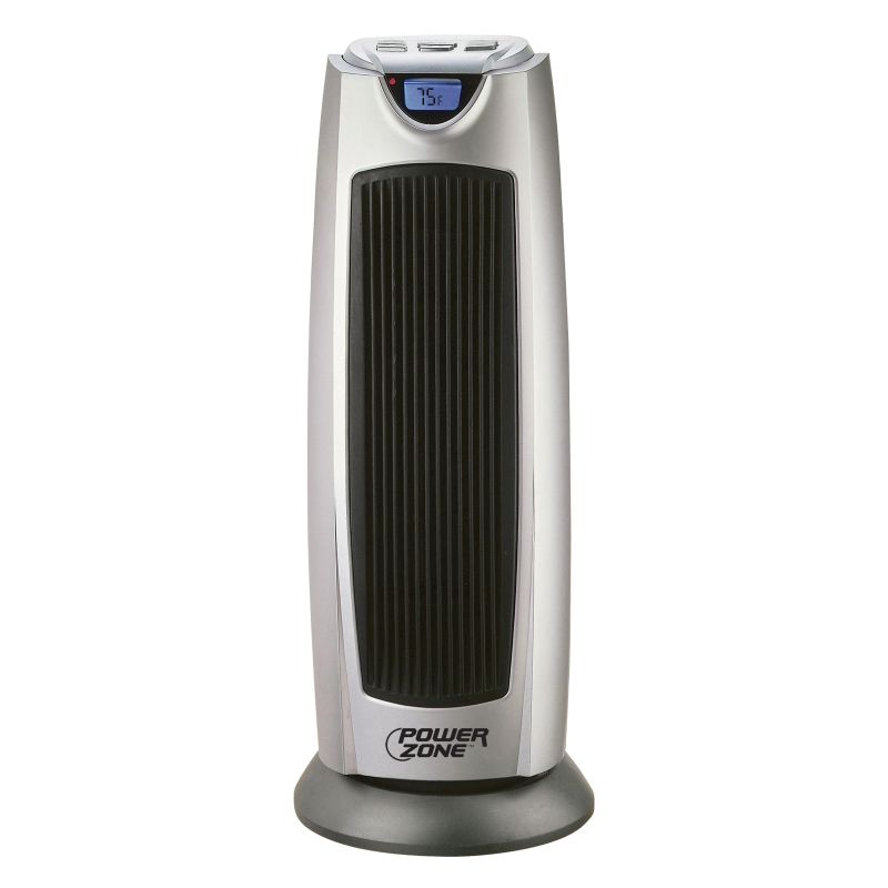 PowerZone Ceramic Tower Heater, 12.5 A, 120 V, 750/1500 W, 1500W Heating, 2-Heat Settings, Grey Grey