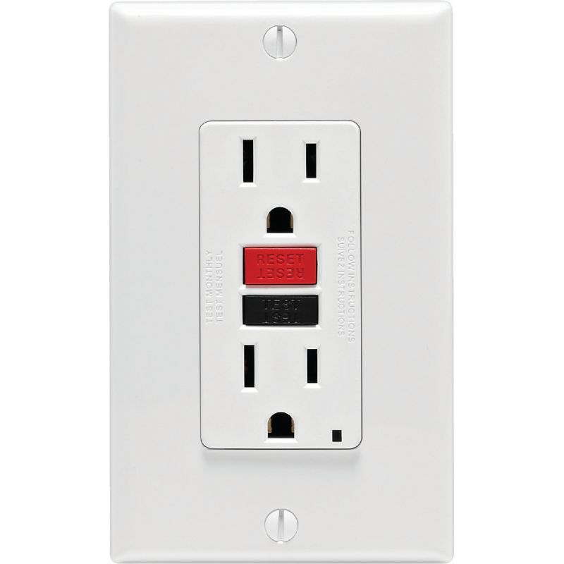 Leviton SmartLockPro Self-Test 15A GFCI Outlet With Wall Plate White, 15A
