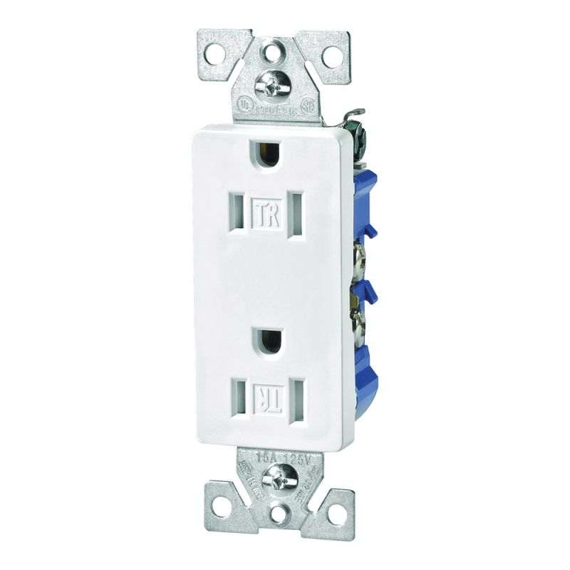 Eaton Wiring Devices TR1107W-BOX Duplex Receptacle, 2 -Pole, 15 A, 125 V, Push-in, Side Wiring, NEMA: 5-15R, White White