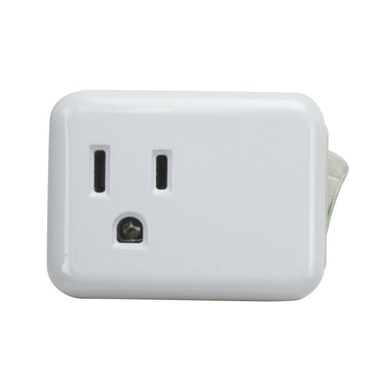 PowerZone ORES001 Outlet Tap with On Off Switch, 1-Outlet, White White