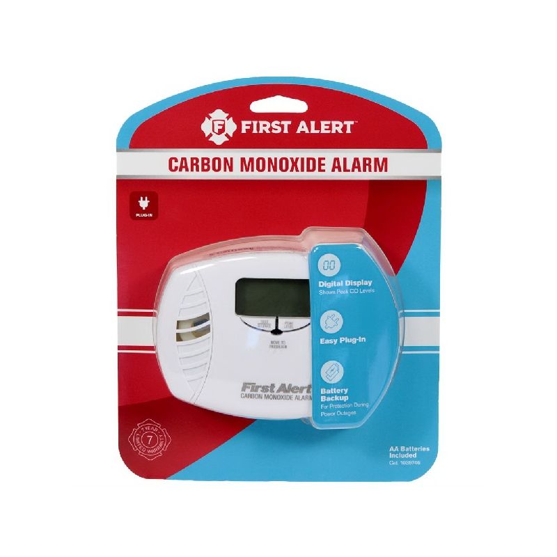 First Alert 1039746 Carbon Monoxide Alarm with Backlit Digital Display and Battery Backup, Digital Display, 85 dB, White White