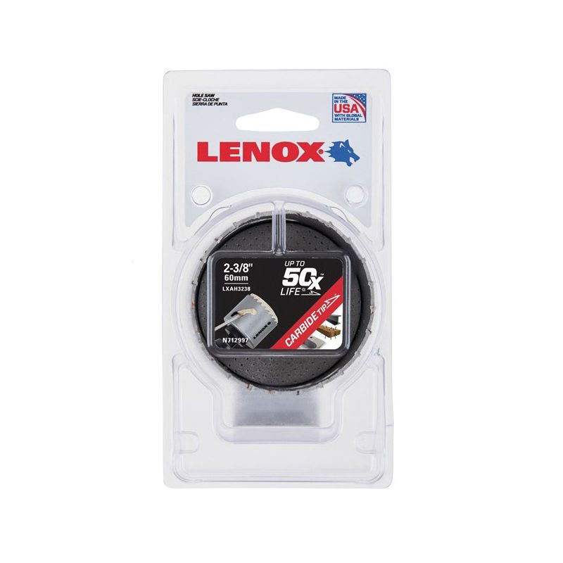 Lenox Speed Slot LXAH3238 Hole Saw, 2-3/8 in Dia, Carbide Cutting Edge