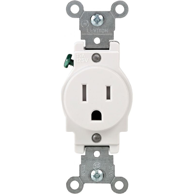 Leviton Commercial Grade Tamper Resistant Single Outlet White, 15A