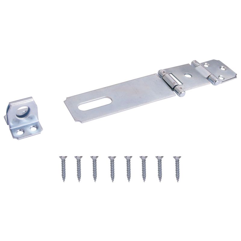 ProSource LR-122-BC3L-PS Safety Hasp, 4-1/2 in L, 4-1/2 in W, Steel, Zinc, 7/16 in Dia Shackle, Fixed Staple Silver