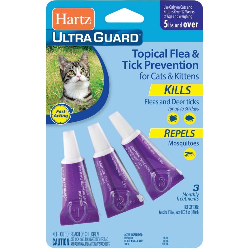 Hartz UltraGuard Flea &amp; Tick Treatment For Cats &amp; Kittens (3) 0.03 Oz. Tubes