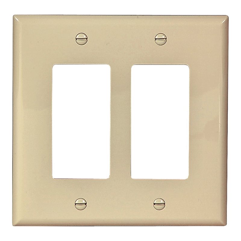 Eaton Wiring Devices PJ262V Wallplate, 4-1/2 in L, 4.56 in W, 2 -Gang, Polycarbonate, Ivory, High-Gloss Ivory