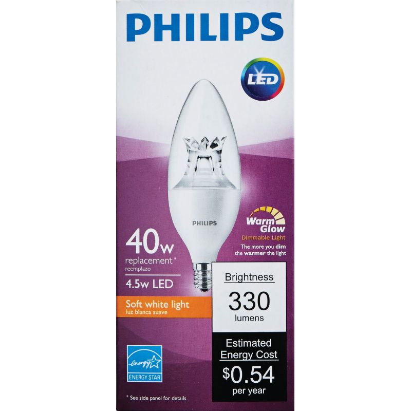 Philips Warm Glow B12 Candelabra Dimmable LED Decorative Light Bulb