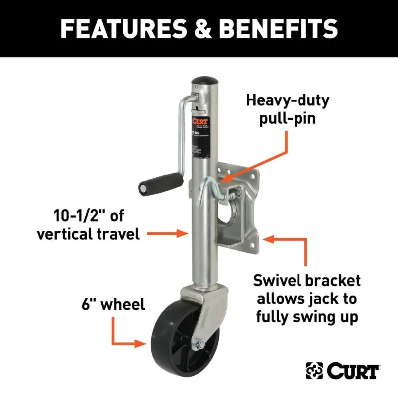 Curt 25003 Marine Jack with 6 in Wheel, 1000 lb Lifting, 23-1/4 in Max Lift H