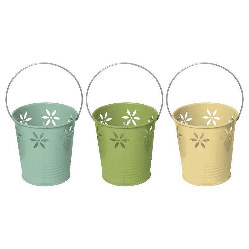 Seasonal Trends Y1279 Flower Bucket Citronella Candle, Cylinder, Assorted, 18 to 20 hr Burn Time Metal Bucket Assorted (Pack of 24)