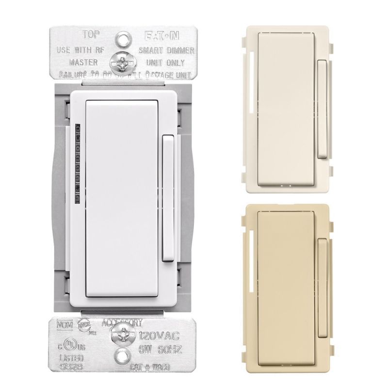 Eaton WACD-C2-SP-L Smart Accessory Dimmer, 1-Pole, 3-Way, 120 VAC, 60 Hz, Wi-Fi, Light Almond/Ivory/White Light Almond/Ivory/White