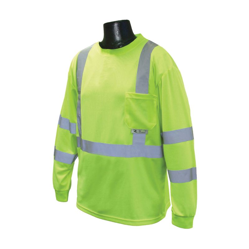 Radians ST21-3PGS-M Safety T-Shirt, M, Polyester, Green, Long Sleeve, Pullover M, Green