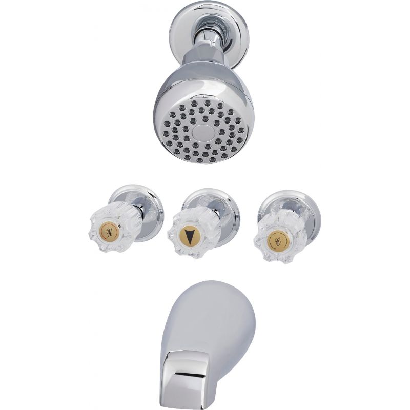 Home Impressions 3 Acrylic Knob Handle Tub &amp; Shower Faucet Chrome Finish