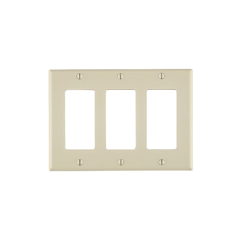 Leviton 80411-T Wallplate, 4-1/2 in L, 6.37 in W, 3-Gang, Thermoset Plastic, Light Almond, Smooth Light Almond