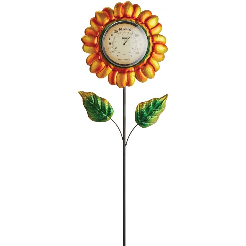 Alpine Metallic Flower Thermometer Lawn Stake Multi (Pack of 12)