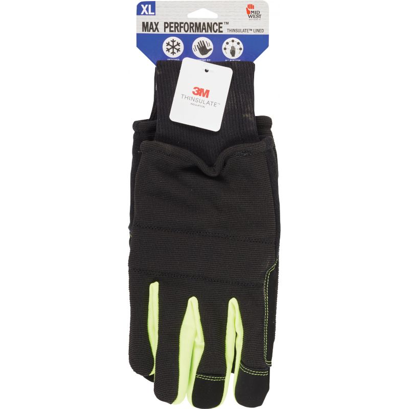 Midwest Gloves &amp; Gear Max Performance Winter Glove with Snow Cuff XL, Black &amp; Hi Vis