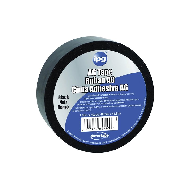 IPG 4380 Adhesive Tape, 60 yd L, 1-7/8 in W, Polyethylene Backing, Black Black