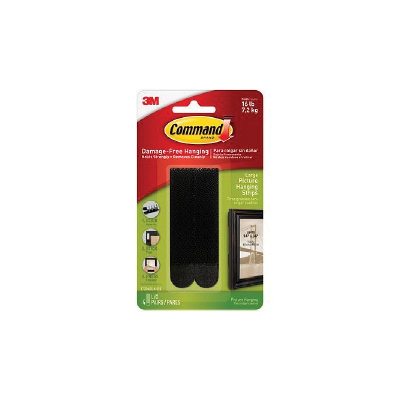 Command 17206BLK-12ES Large Picture Hanging Strip, 3/4 in W, 3-5/8 in L, Foam Backing, Black, 4 lb Black (Pack of 4)