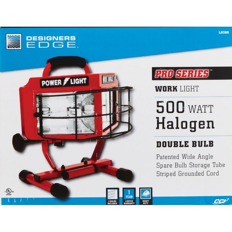 Designers Edge Power Light 500W Wide Angle Halogen Portable Work Light Red