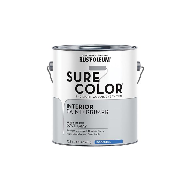 Rust-Oleum Sure Color 380223 Interior Wall Paint, Eggshell, Dove Gray, 1 gal, Can, 400 sq-ft Coverage Area Dove Gray