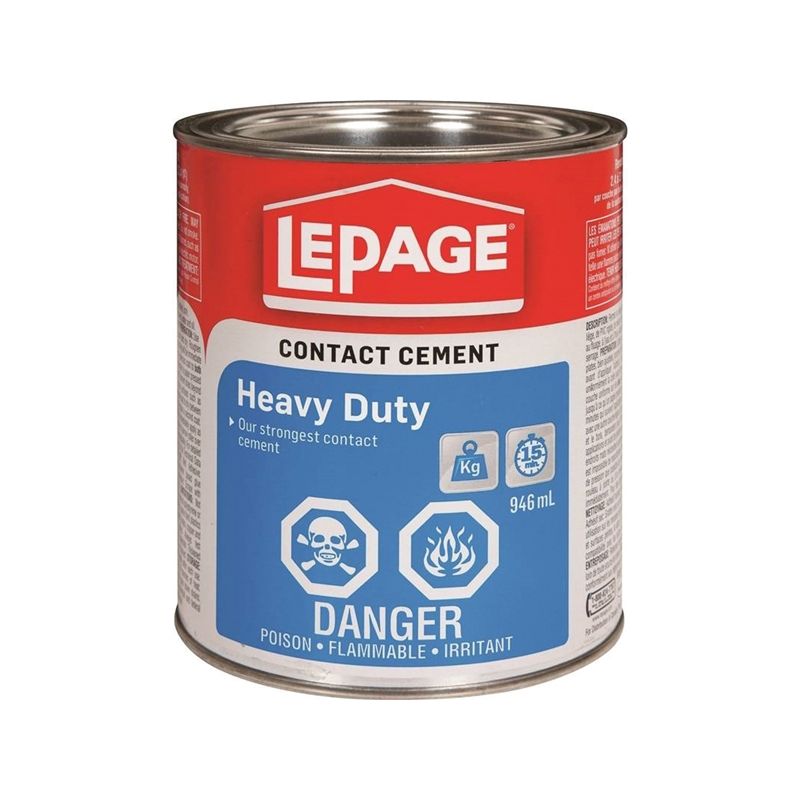 LePage 1504725 Heavy-Duty Contact Cement, Liquid, Solvent, Tan/Yellow, 500 mL Can Tan/Yellow