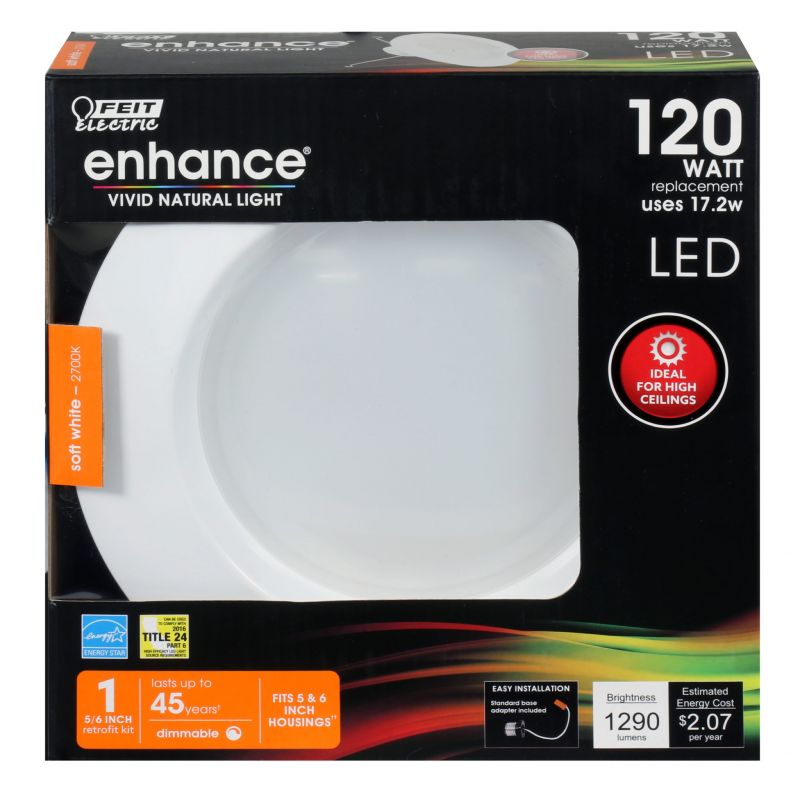 Feit Electric LEDR56HO/927CA Recessed Downlight, 120 W, 120 V, LED Lamp, Aluminum, White White