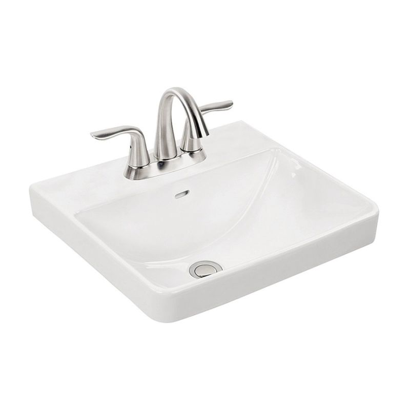 Craft + Main 13-0073-4W Vessel Bathroom Sink, Rectangle Basin, 4 in Faucet Centers, 3-Deck Hole, 18 in OAW, White White