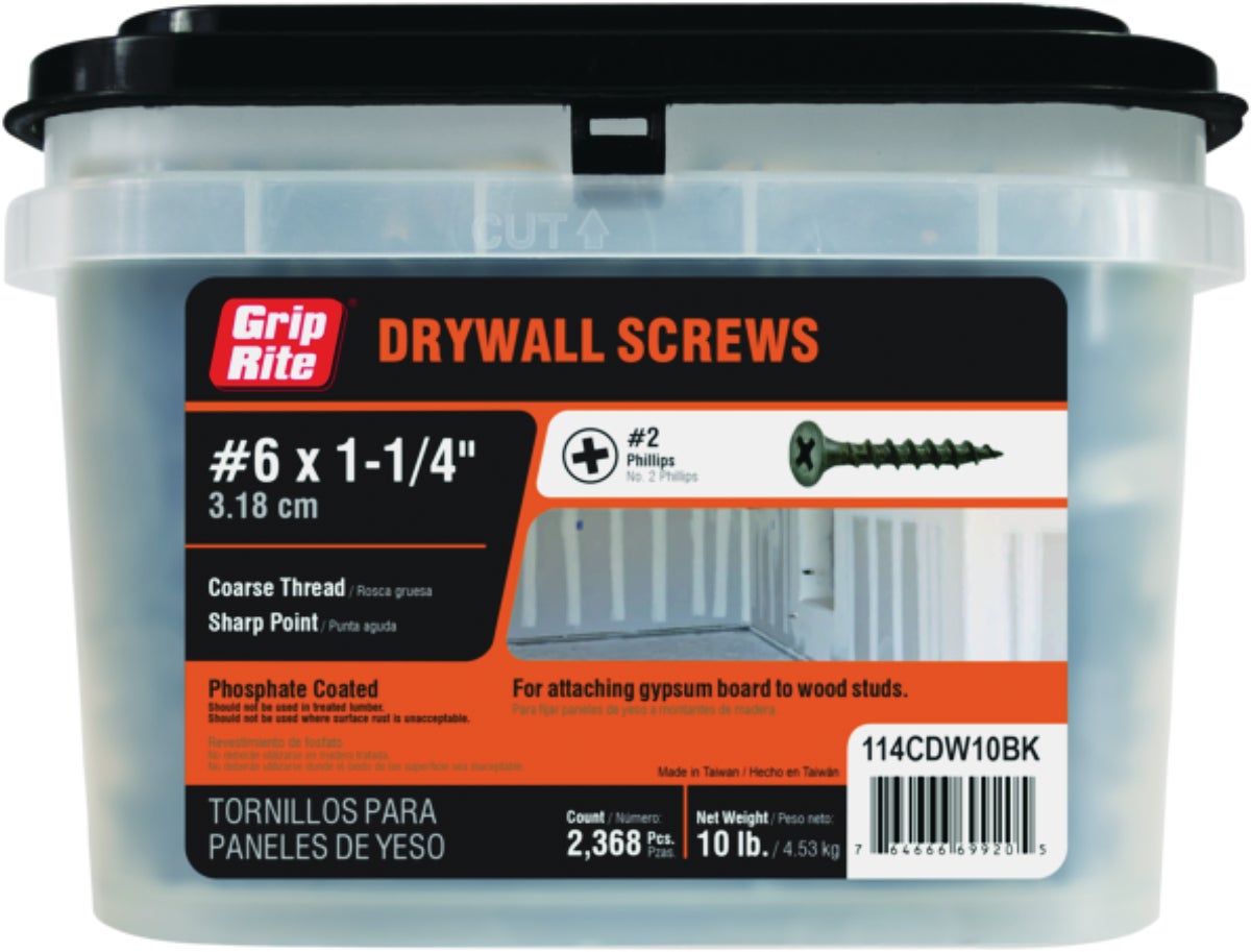 6 x 1-1/2 Drywall Screw, Coarse Thread, Steel, Phosphate Coated, Phillips  Drive