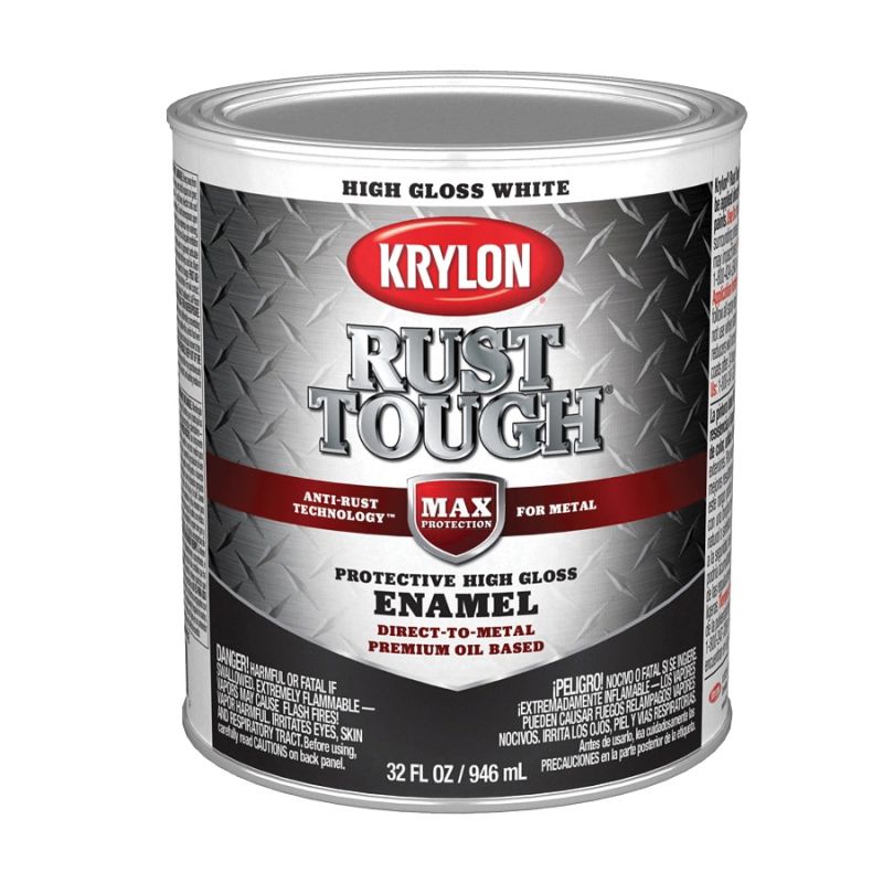 Krylon Rust Tough K09704008 Rust Preventative Paint, Gloss, White, 1 qt, 400 sq-ft/gal Coverage Area White (Pack of 2)