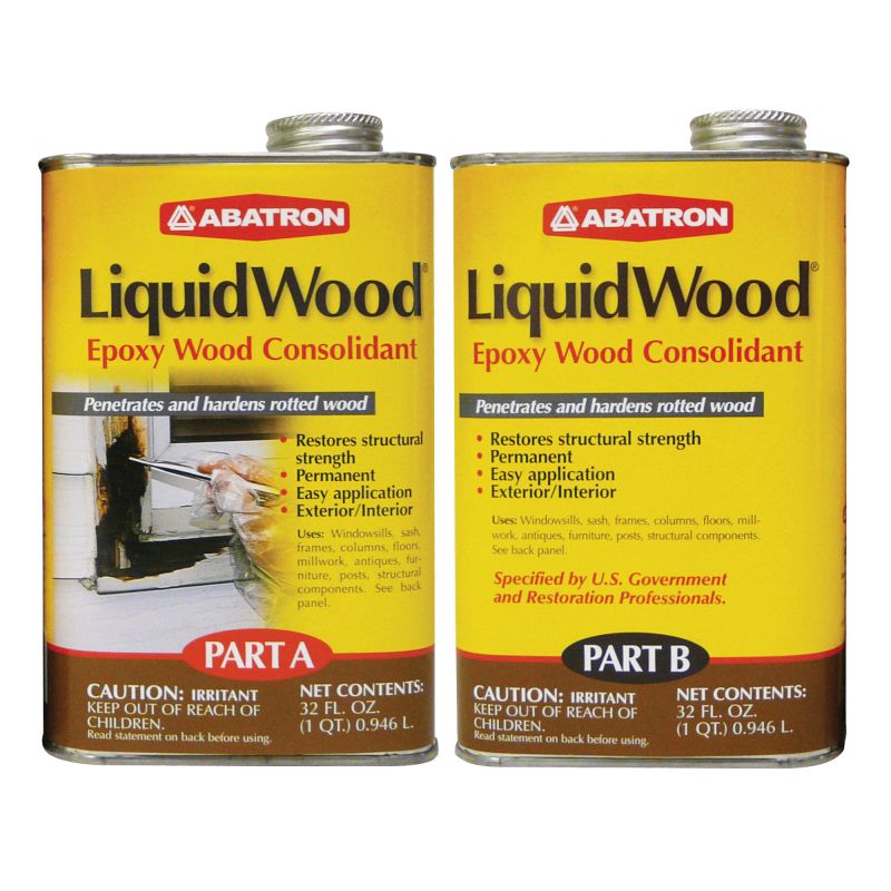 Abatron LW2QKR Wood Filler, Liquid, Faint, Slightly Aromatic Part A, Irritating Ammonia Part B, Clear, 2 qt, Can Clear