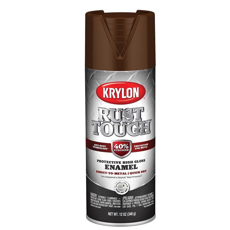 Krylon Rust Tough K09263008 Enamel Spray Paint, Gloss, Leather Brown, 12 oz, Can Leather Brown (Pack of 6)