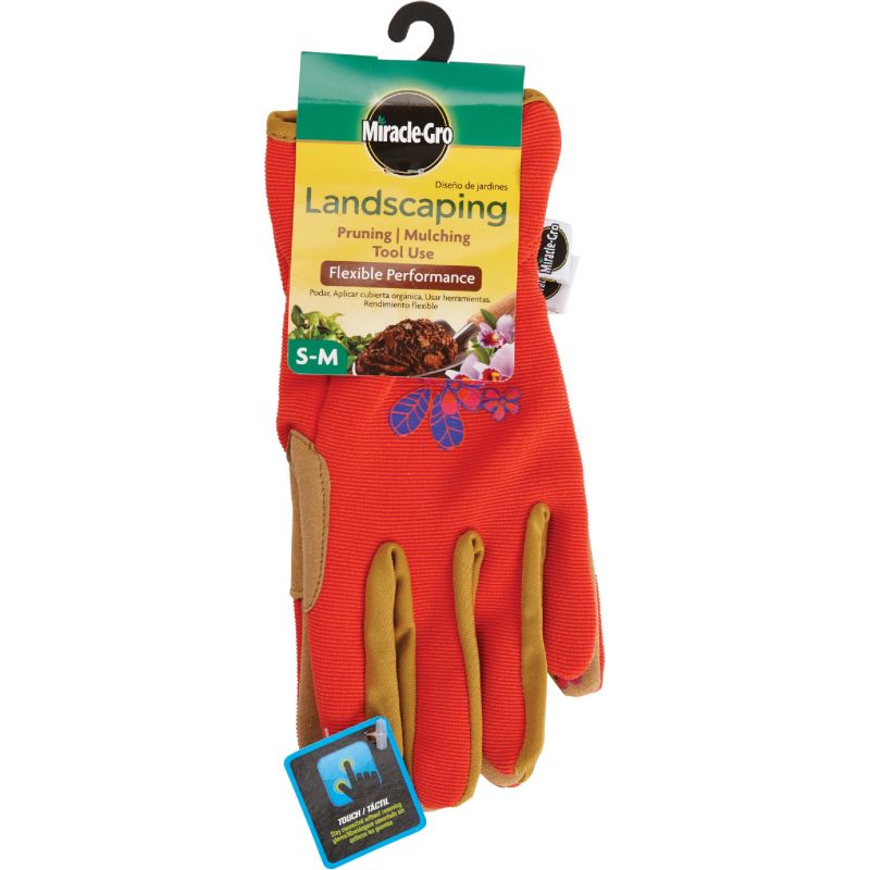 Miracle-Gro Synthetic Leather Garden Glove S/M, Orange &amp; Tan