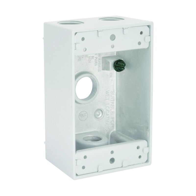 Hubbell 5321-1 Weatherproof Box, 4-Outlet, 1-Gang, Aluminum, White, Powder-Coated White