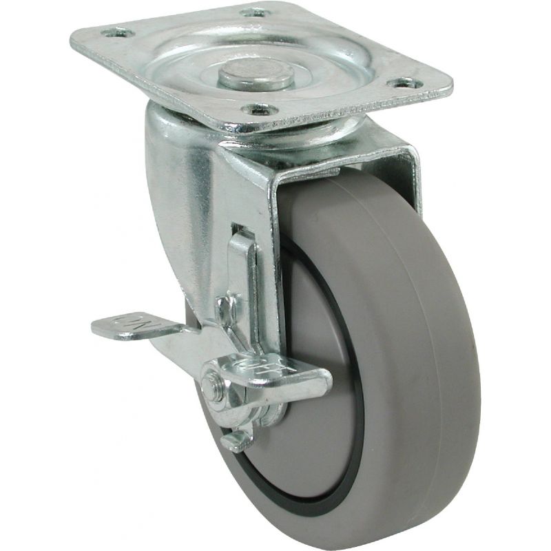 Shepherd Thermoplastic Swivel Plate Caster With Brake 4 In., Gray