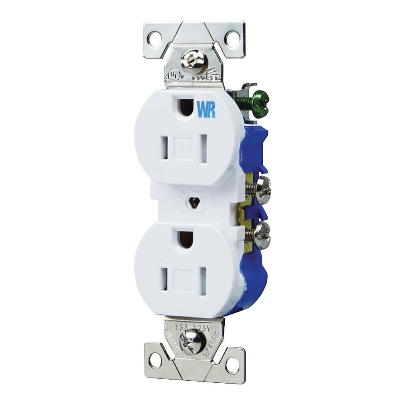 Eaton Wiring Devices TWR270W Duplex Receptacle, 2 -Pole, 15 A, 125 V, Push-in, Side Wiring, NEMA: 5-15R, White White