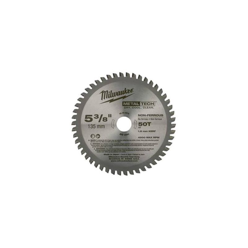 Milwaukee 48-40-4075 Circular Saw Blade, 5-3/8 in Dia, 20 mm Arbor, 50-Teeth, Tungsten Carbide Cutting Edge