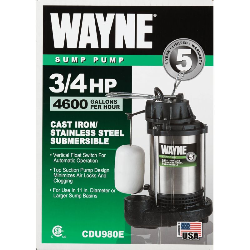 Wayne Submersible Sump Pump 3/4 HP, 4600 GPH