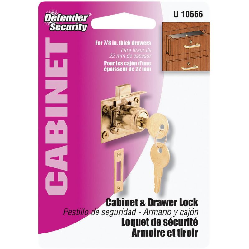 Defender Security Brass Drawer and Cabinet Lock with Keeper Brass