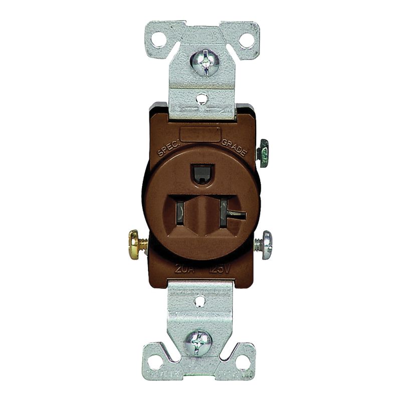 Eaton Wiring Devices 1877B-BOX Single Receptacle, 2 -Pole, 125 V, 20 A, Side Wiring, NEMA: NEMA 5-20R, Brown Brown