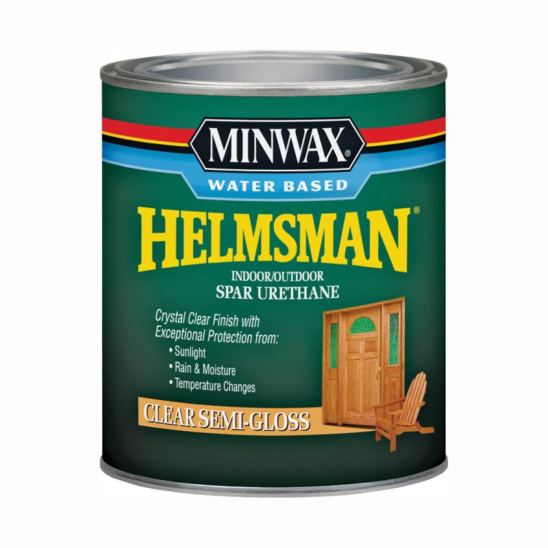 Minwax Helmsman 630510444 Spar Varnish, Semi-Gloss, Crystal Clear, Liquid, 1 qt, Can Crystal Clear