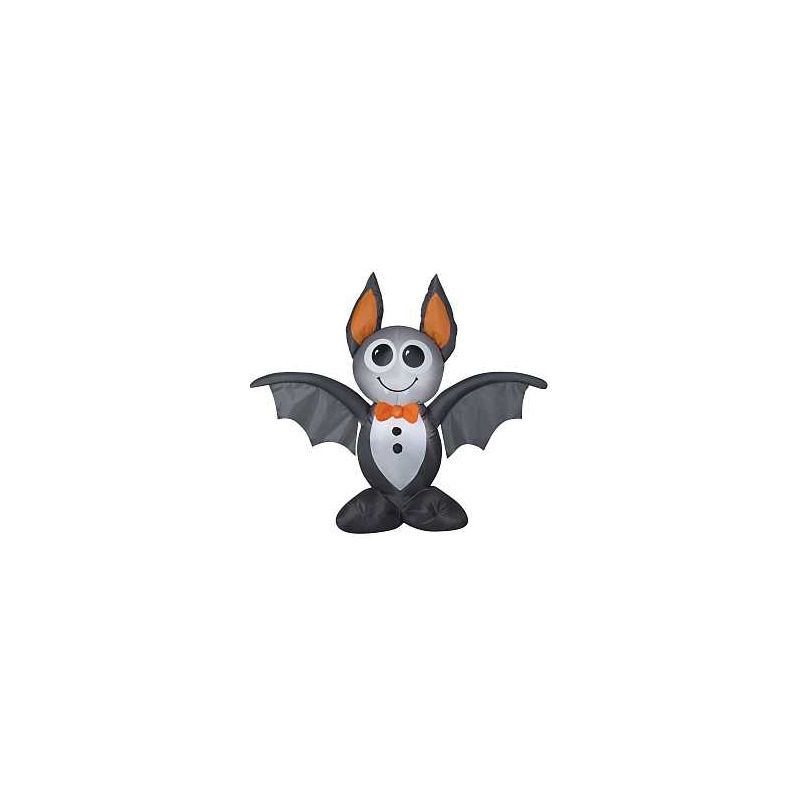 Santas Forest 90845 Inflatable Halloween Bat, 4 ft H, Polyvinyl, Black/Orange, Internal Light/Music: Internal Light Black/Orange