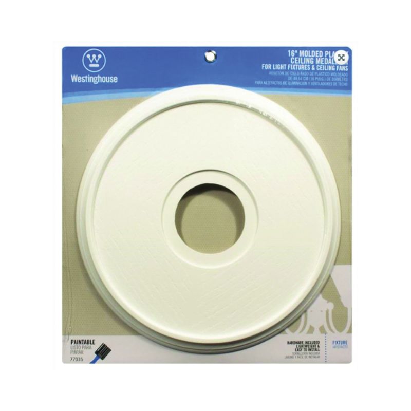 Westinghouse 7703500 Ceiling Medallion, 15-3/4 in Dia, Plastic, Textured White, For: Ceiling Fans