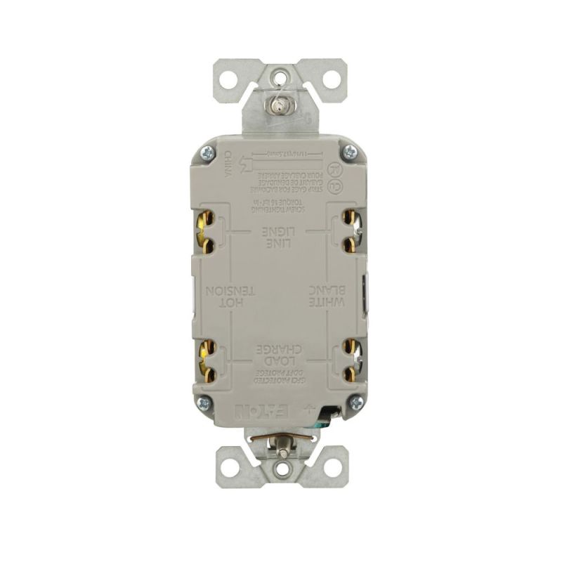 Eaton TRGF15W-WP Tamper-Resistant GFCI Receptacle, 125 V, 15 A, NEMA: NEMA 5-15R, Back, Side Wiring, White White