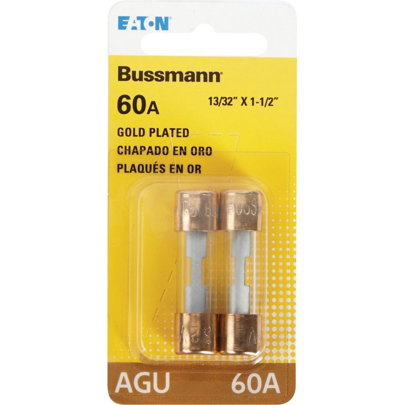 Bussmann Plated-End Glass Tube Automotive Fuse Clear, Gold-Plated End Cap, 60A