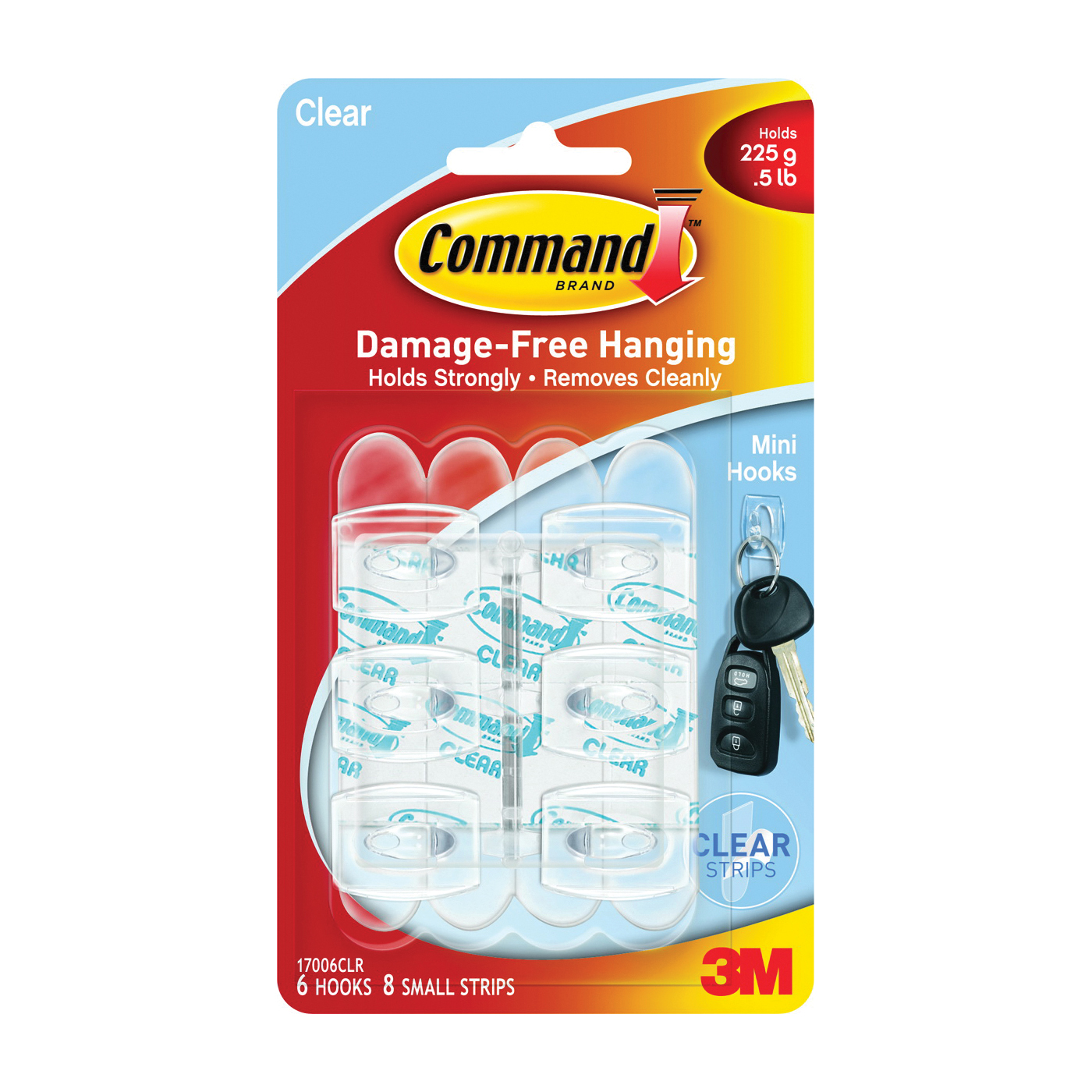 3M 17091CLR-VP Command Adhesive Hook, 2 Pound, 6-Hook, Plastic, Clear:  Command Removable Clips & Hooks (051141347066-1)